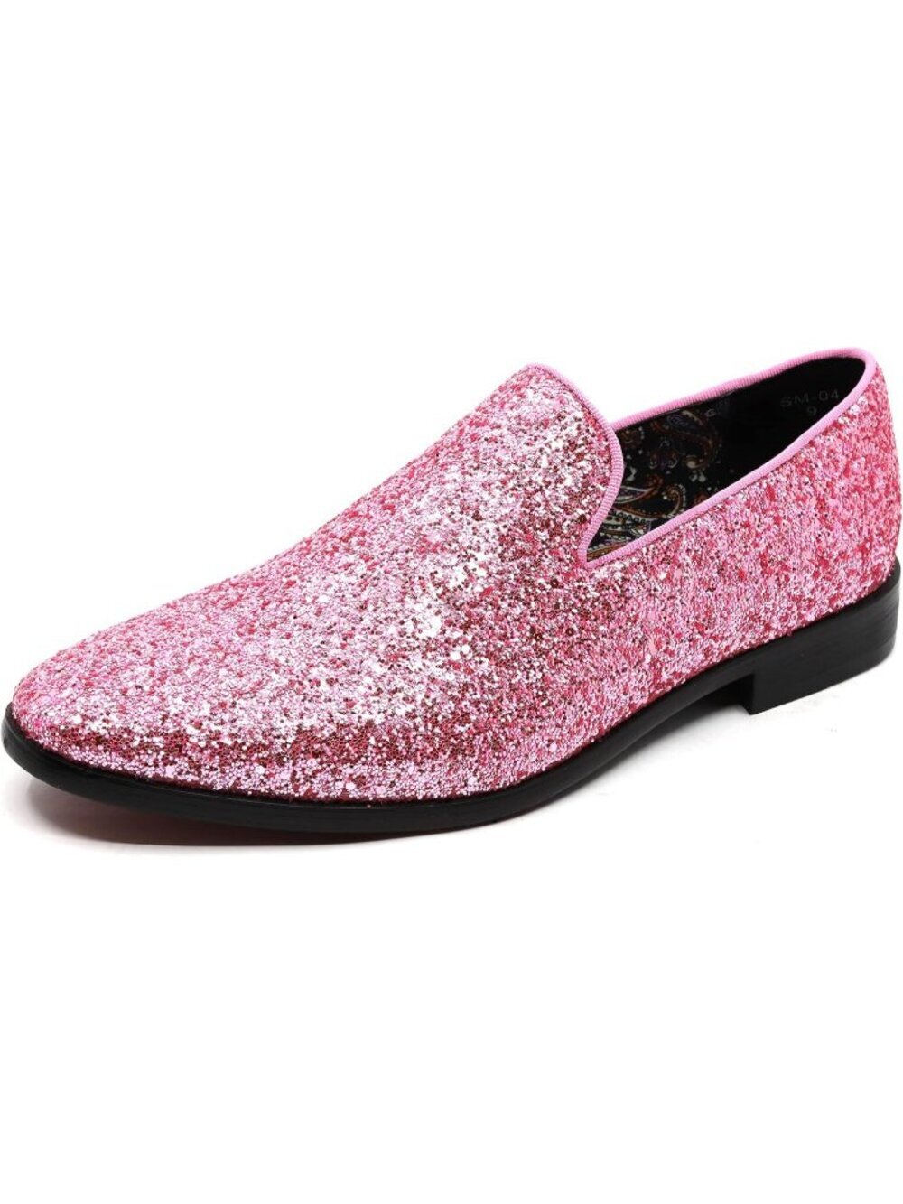 🆕Metrocharm Men's Pink Rubber Sole Sparkly Glitter Sequin Loafers Slip On Shoes